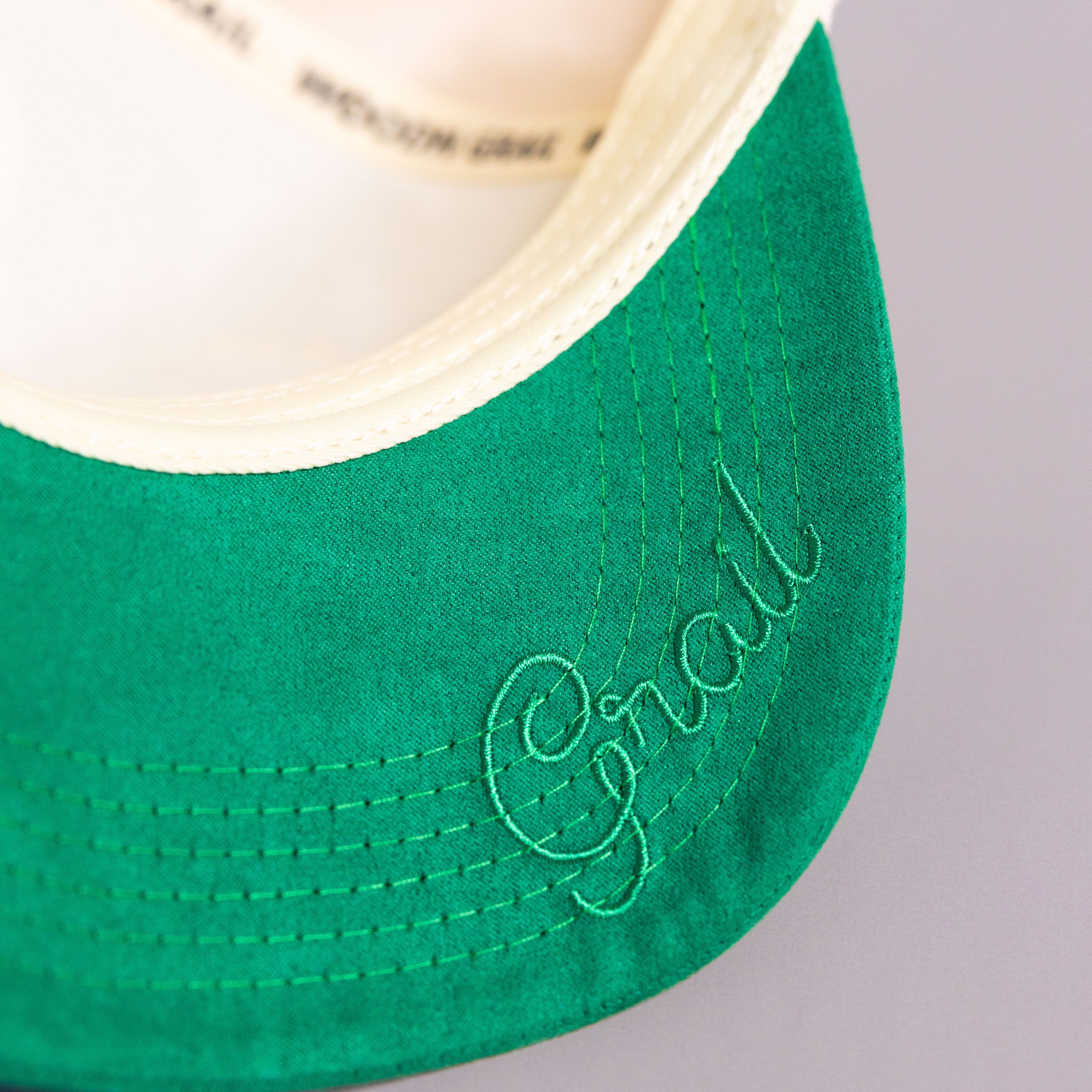 Oregon Ducks O Logo Hat White Green Brim Treeline Patch Snapback College - Underbrim Detail