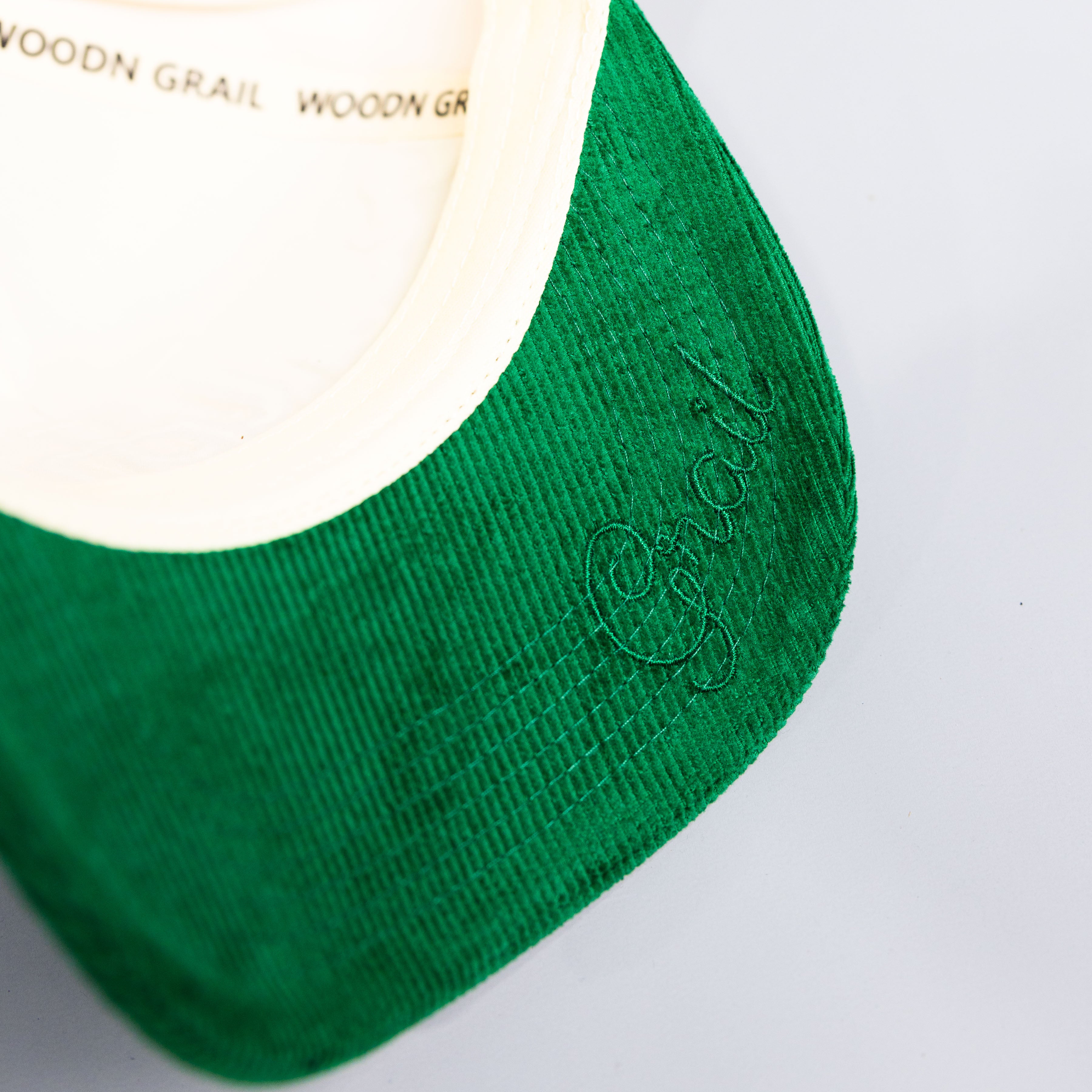 Oregon Ducks Stacked Letter Logo Hat Cream and Green Corduroy Snapback - Underbrim Detail