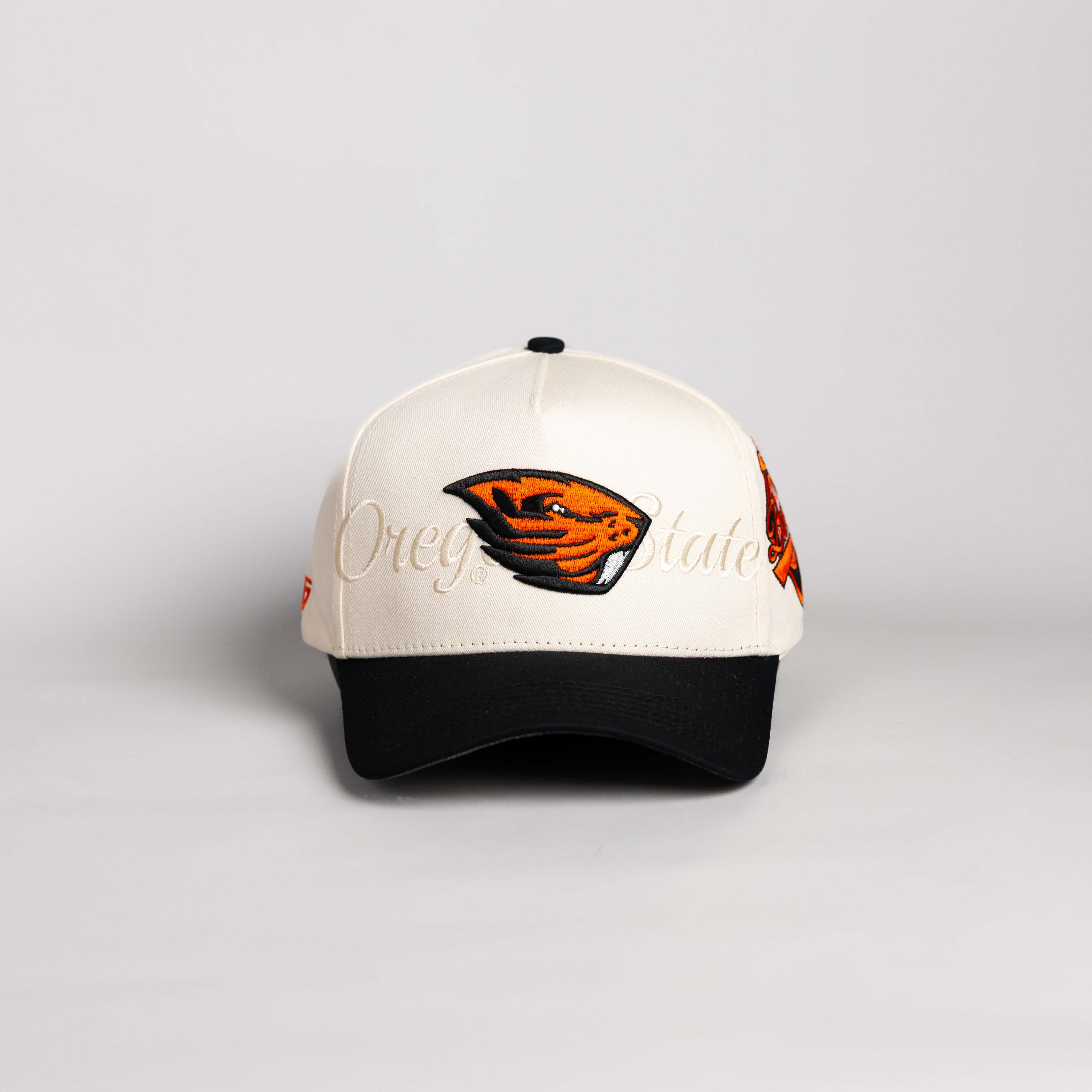 Oregon State Beavers Hat Cream and Black Script - Front Panel