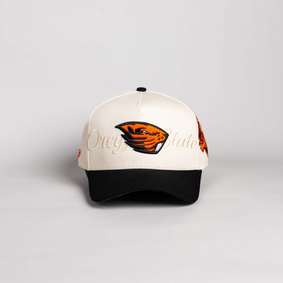 Oregon State Beavers Hat Cream and Black Script - Front Panel