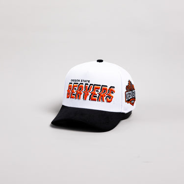Oregon State Beavers Hat White & Black Corduroy Stadium Pulse Snapback - Angled View