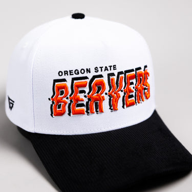 Oregon State Beavers Hat White & Black Corduroy Stadium Pulse Snapback - Front Detail