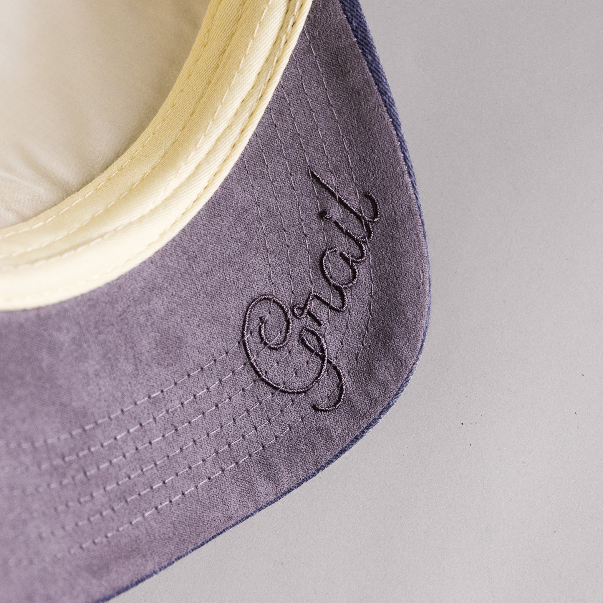 Penn State Nittany Lion Mascot Hat Cream Cotton Navy Suede Brim Happy Valley Patch Snapback - Suede Underbrim Detail