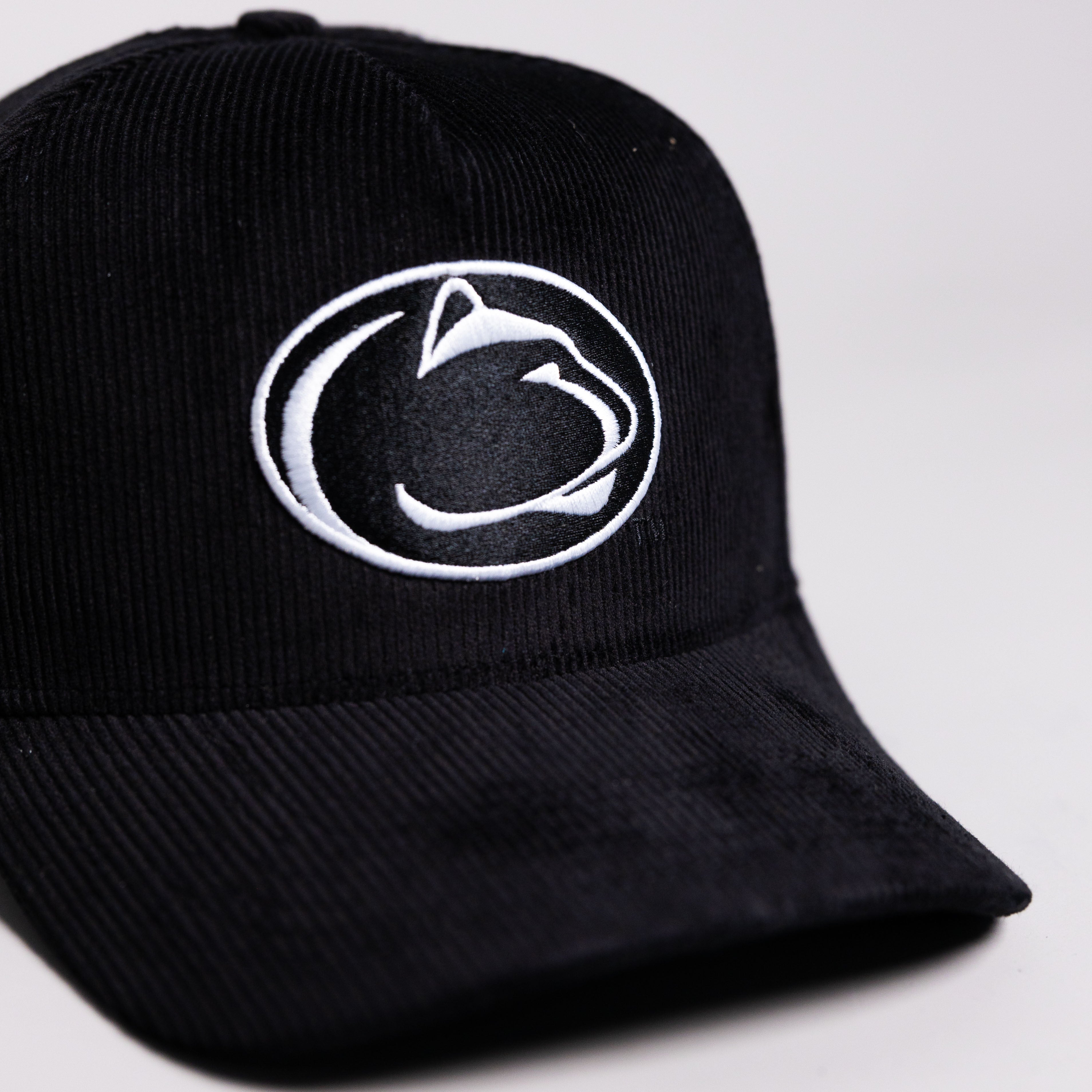 Penn State Nittany Lions Hat Black Corduroy Blacktop Snapback - Front Detail