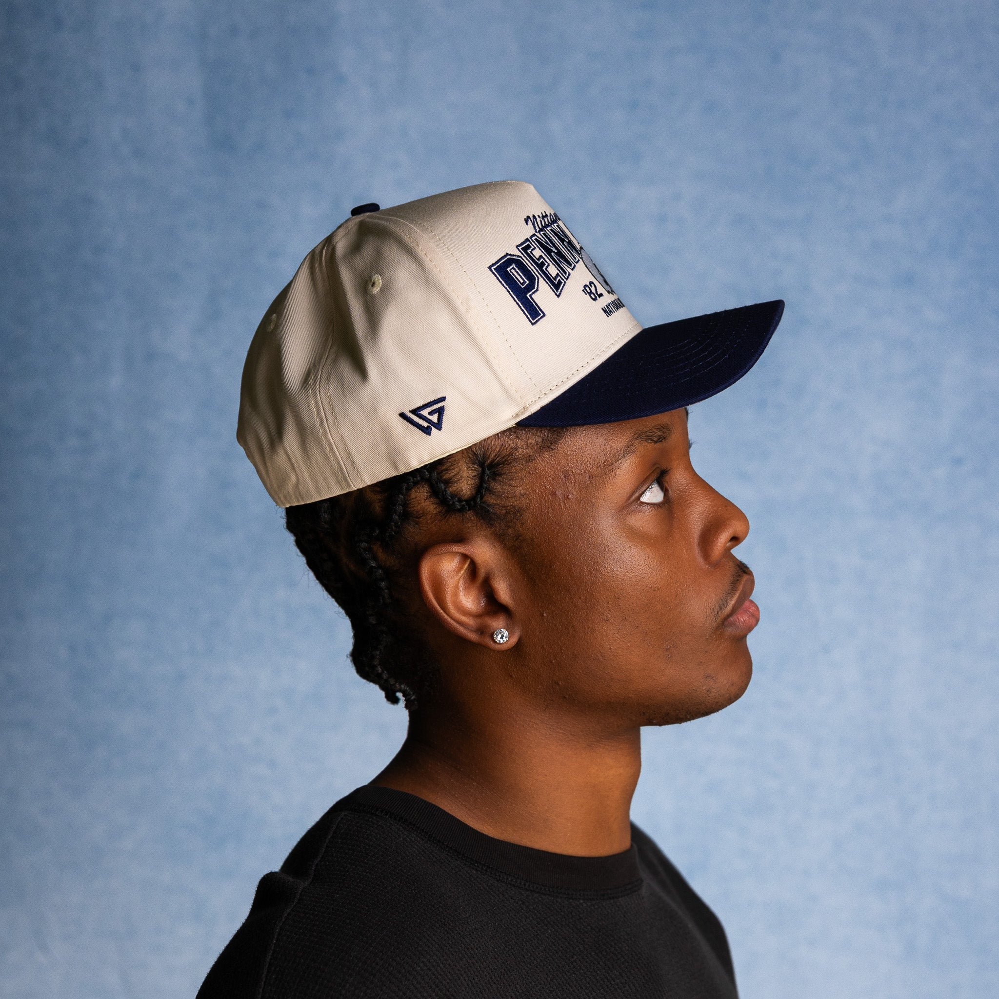 Penn State Nittany Lions Hat Cream & Navy Banners Snapback - On Model Lifestyle B