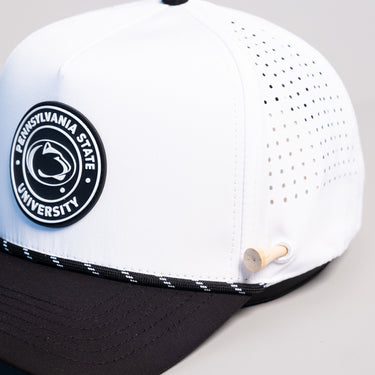 Penn State Nittany Lions Hat White Black Tee Box - Front Detail Angled