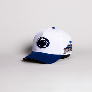 Penn State Nittany Lions Hat White Cotton Navy Brim Beaver Stadium Snapback - Angled View