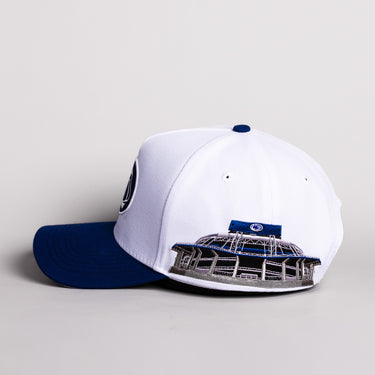 Penn State Nittany Lions Hat White Cotton Navy Brim Beaver Stadium Snapback - Side Stadium Embroidery