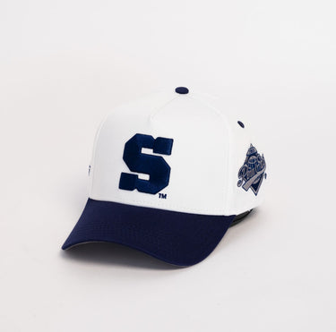 Penn State Nittany Lions Hat White & Navy Block S - Angled View