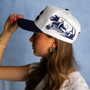 Penn State Nittany Lions Hat White & Navy Script Shrine - On Model Lifestyle B
