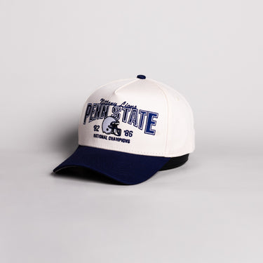 Penn State Nittany Lions National Champions Hat Cream Cotton Navy Brim Snapback - Angled View