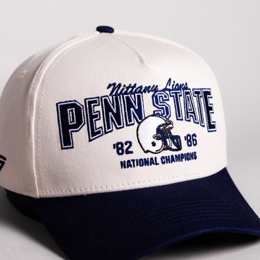Penn State Nittany Lions National Champions Hat Cream Cotton Navy Brim Snapback - Front Detail