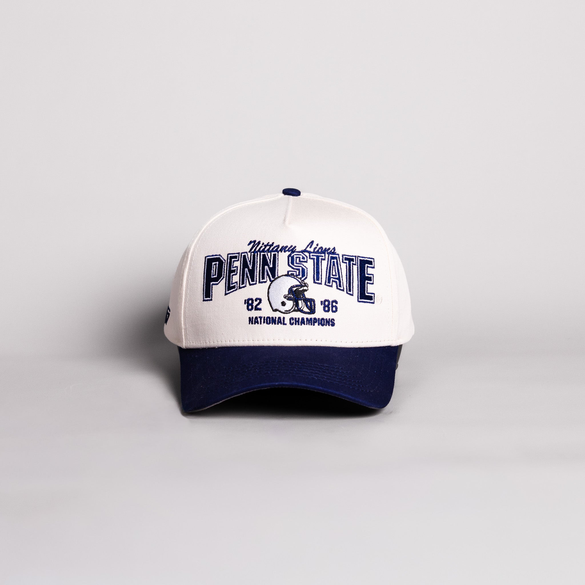 Penn State Nittany Lions National Champions Hat Cream Cotton Navy Brim Snapback - Front Panel