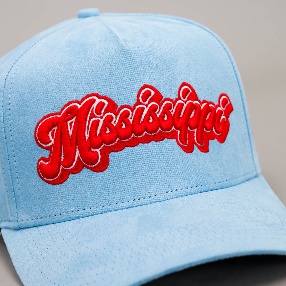 Powder Blue Ole Miss Snapback Hat with Shark Patch - Front Detail