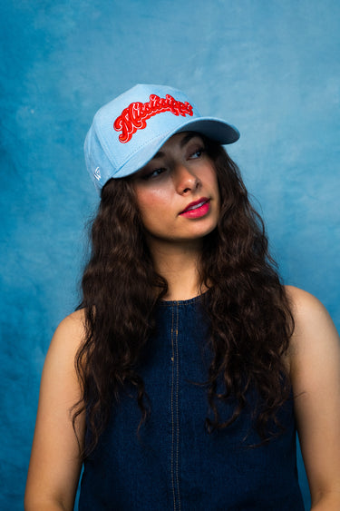 Powder Blue Ole Miss Snapback Hat with Shark Patch - On Model Lifestyle