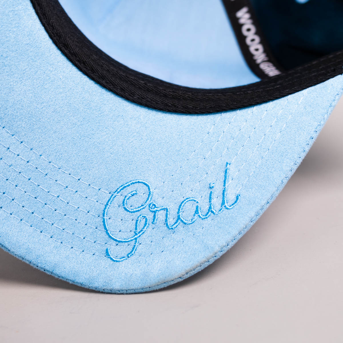 Powder Blue Ole Miss Snapback Hat with Shark Patch - Underbrim Detail