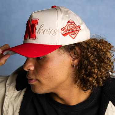 Nebraska Stacked Script / Cream & Red