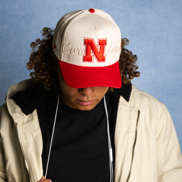 Nebraska Stacked Script / Cream & Red