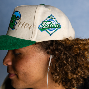 Tulane Stacked Script / Cream & Green Corduroy
