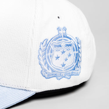 Samoa Hat White and Powder Blue Corduroy S Snapback - Side Crest Detail