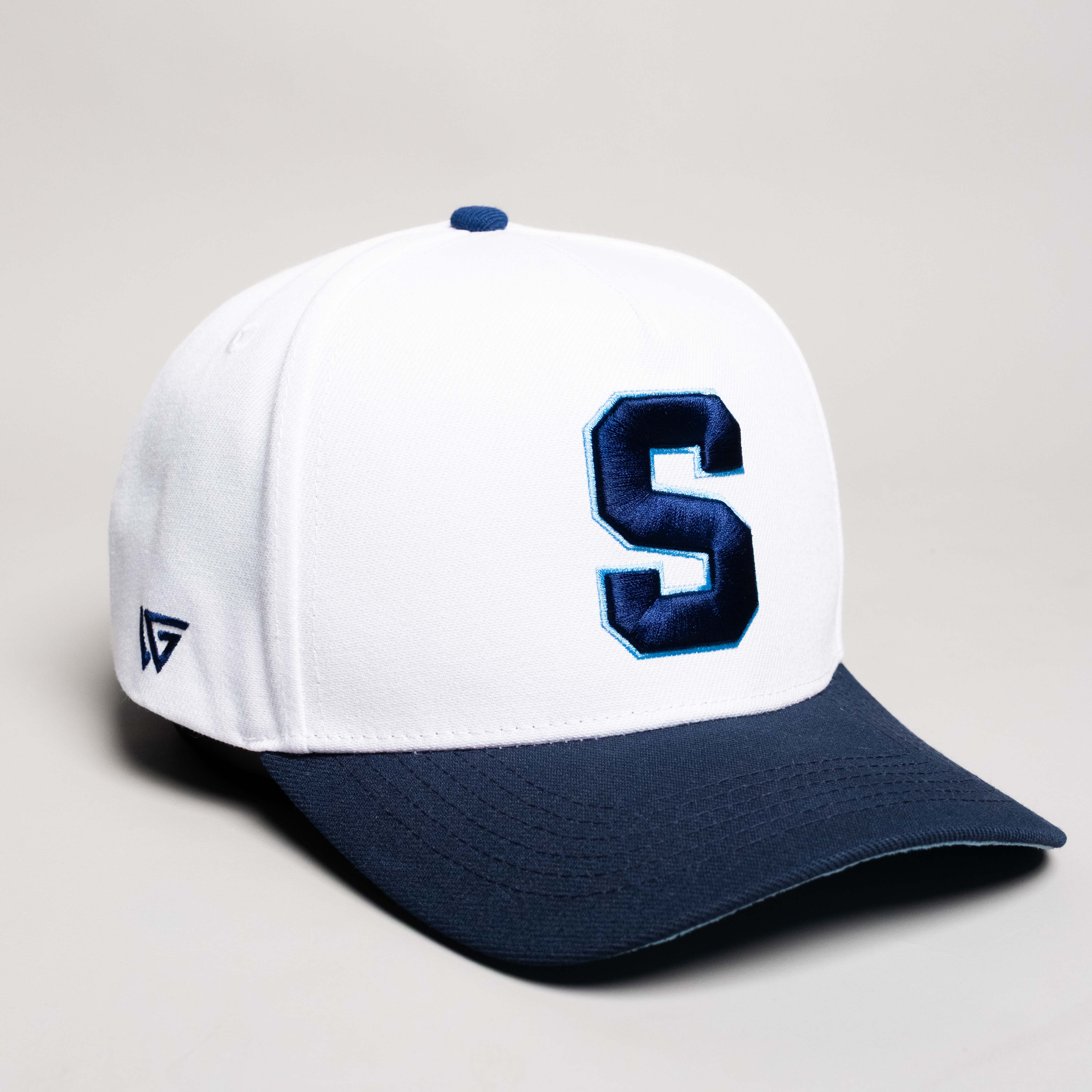 Samoa Hat White Navy Block S Snapback - Angled View