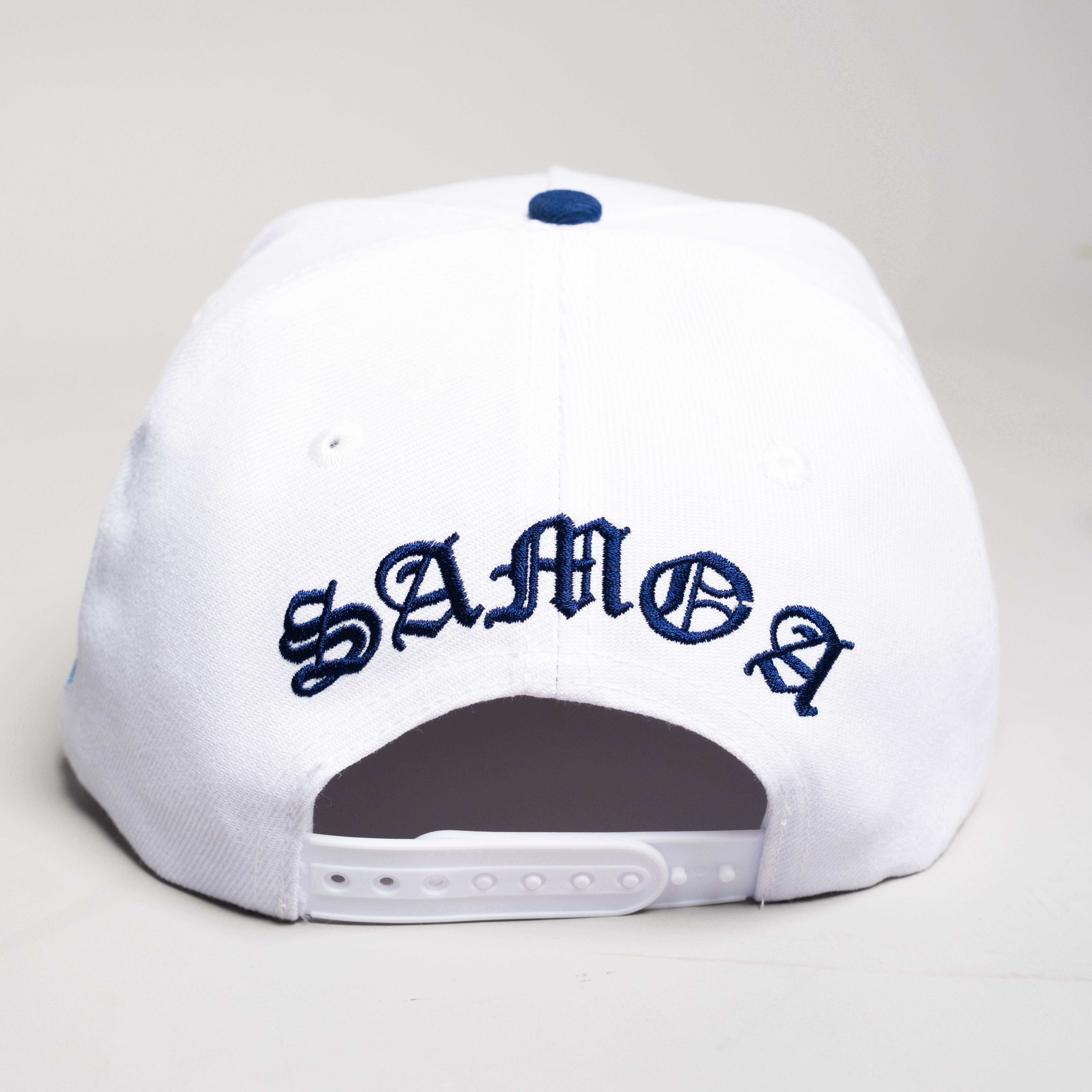 Samoa Hat White Navy Block S Snapback - Back View