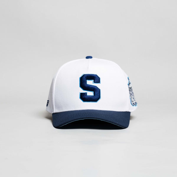 Samoa Hat White Navy Block S Snapback - Front Panel