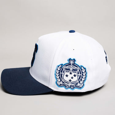 Samoa Hat White Navy Block S Snapback - Side Crest