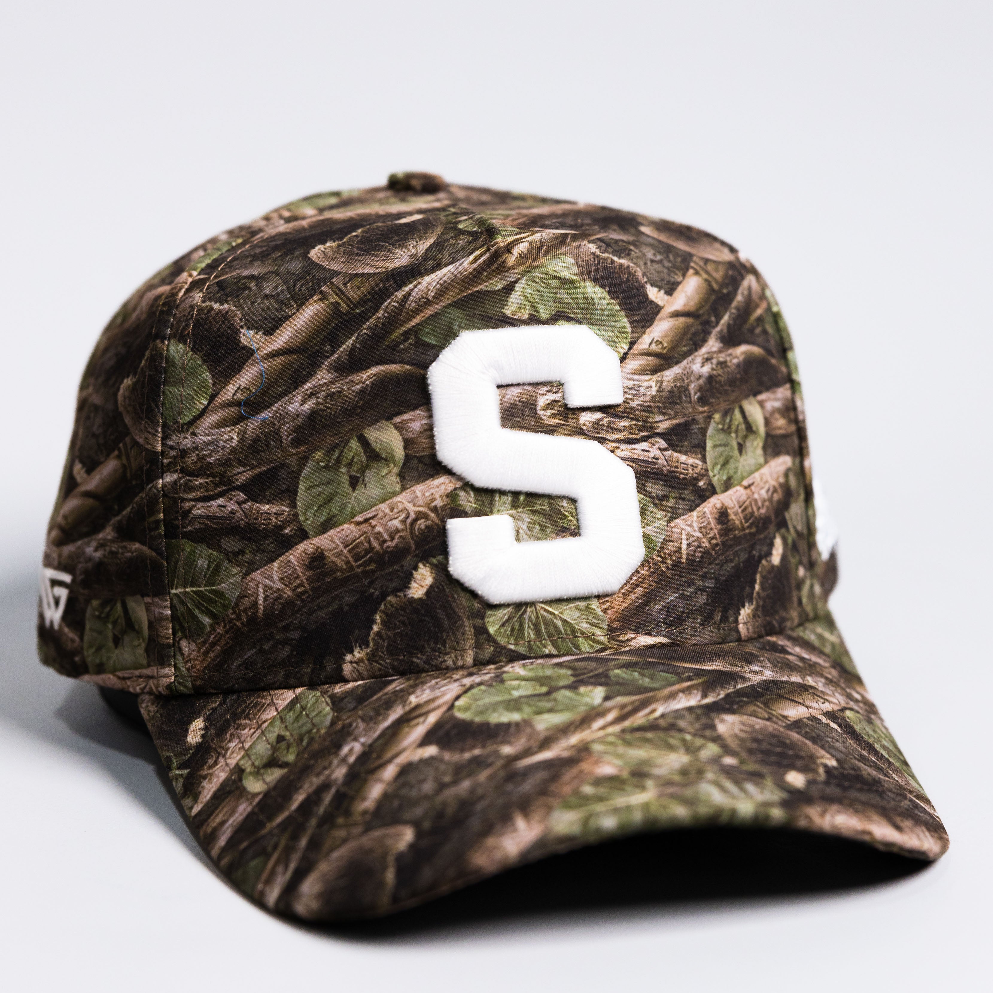 Samoa S Camo Hat Polynesian All-Camo White Logo Coat of Arms Snapback - Front Detail