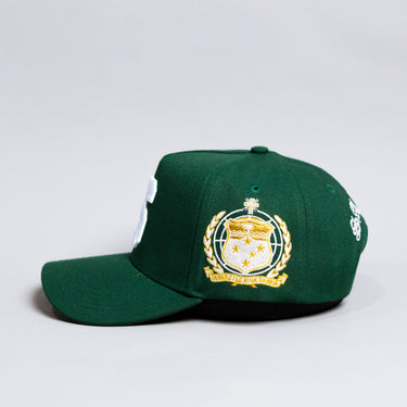 Samoa S Hat Green White Logo Gold Coat of Arms Patch Snapback - Side Patch