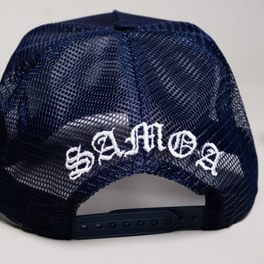 Samoa Trucker Hat Navy Mesh Snapback with S Logo - Back View