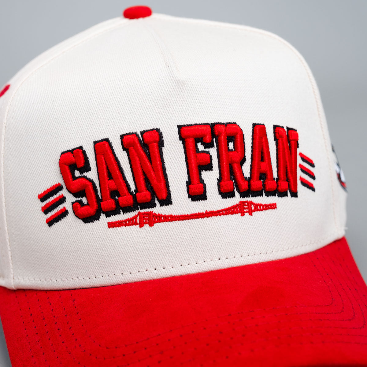 San Fran Hat Cream & Red Bay Area Patch Snapback - Front Detail