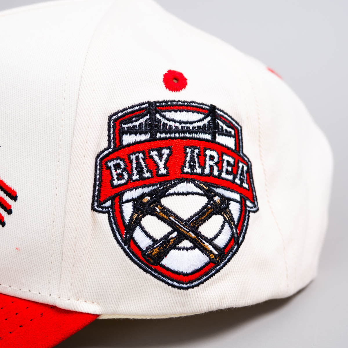 San Fran Hat Cream & Red Bay Area Patch Snapback - Side Patch Detail