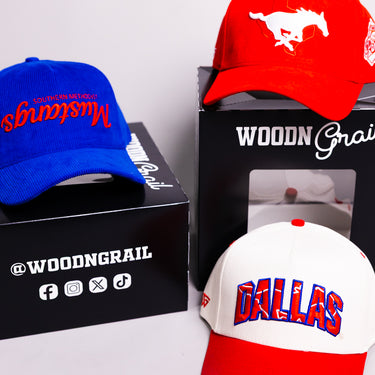 SMU Mustangs 3 Hat Bundle Royal Blue Red & White Dallas - Angled View