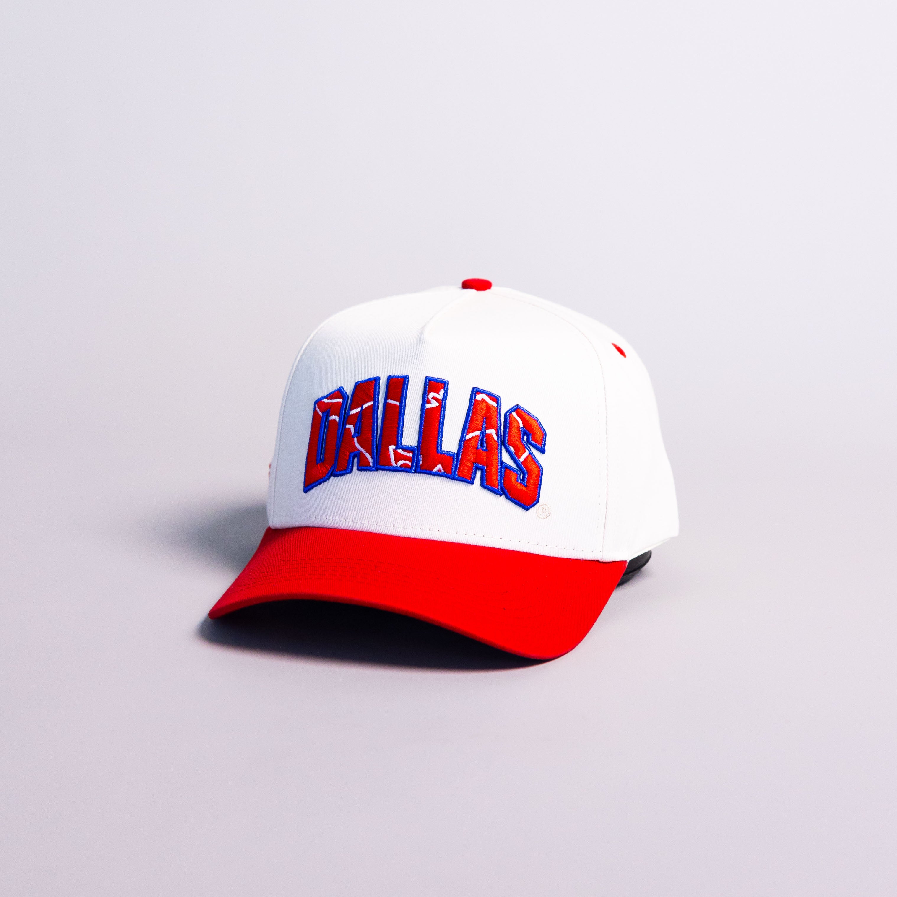 SMU Mustangs Dallas Hat White Red Brim Mustang Patch Snapback City SMU - Angled View