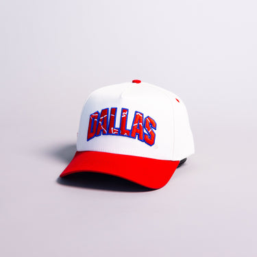 SMU Mustangs Dallas Hat White Red Brim Mustang Patch Snapback City SMU - Angled View