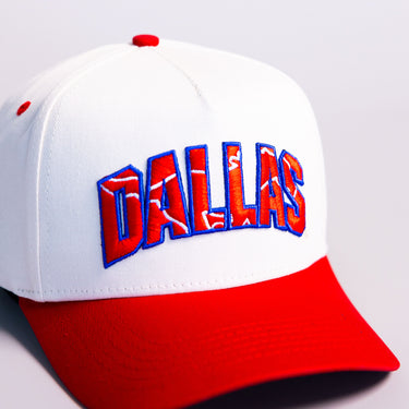 SMU Mustangs Dallas Hat White Red Brim Mustang Patch Snapback City SMU - Front Detail