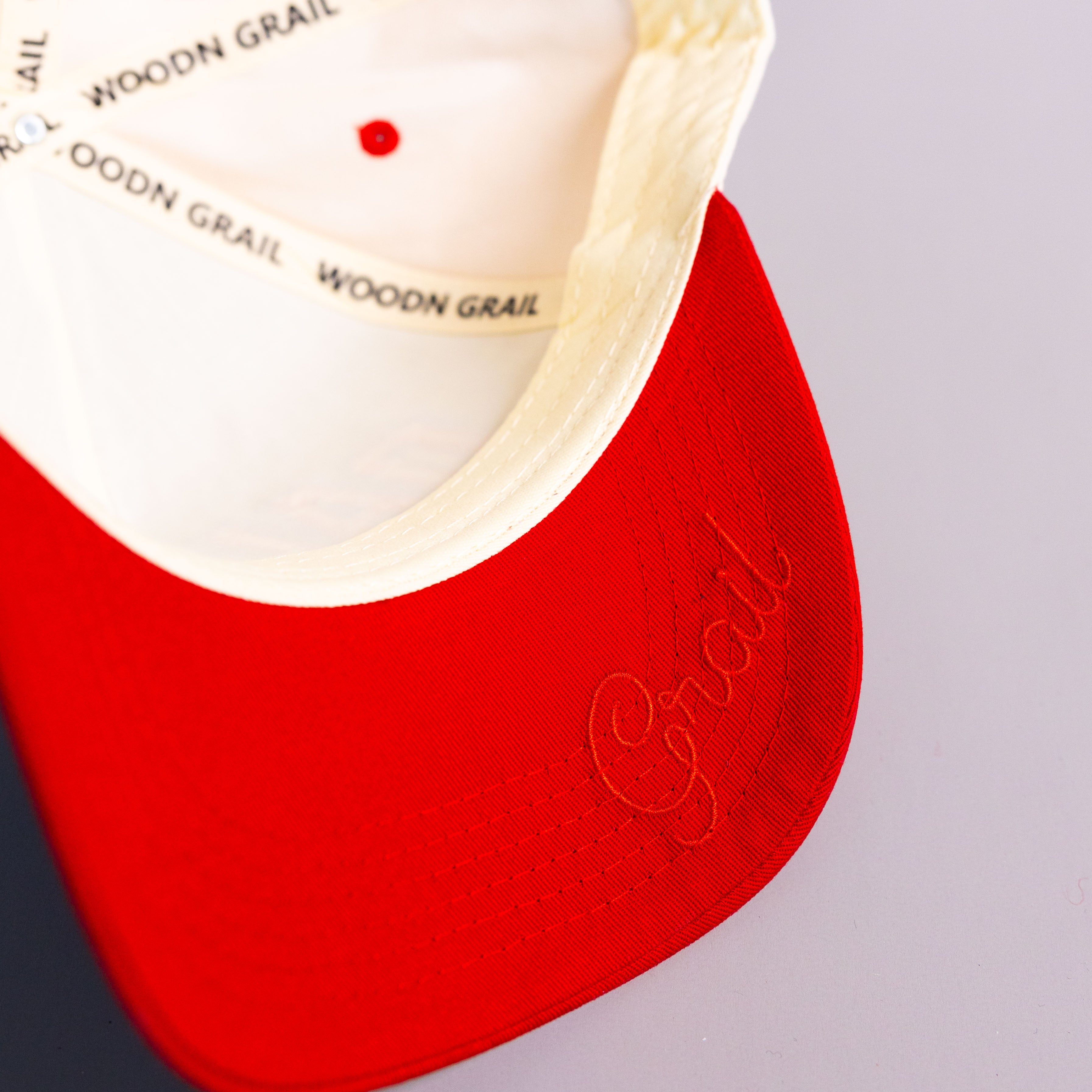 SMU Mustangs Dallas Hat White Red Brim Mustang Patch Snapback City SMU - Underbrim Detail