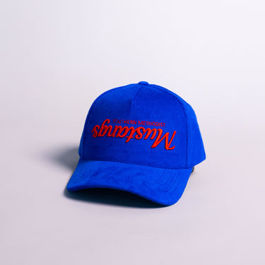 SMU Mustangs Flipped Hat Royal Blue Corduroy Upside Down Logo Snapback - Angled View
