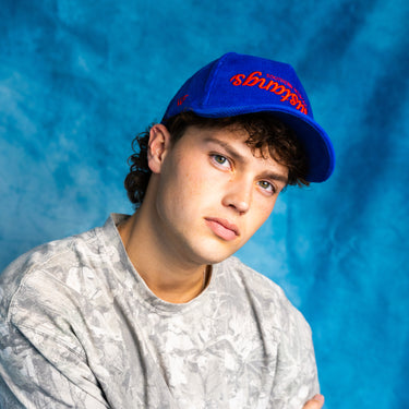 SMU Mustangs Flipped Hat Royal Blue Corduroy Upside Down Logo Snapback - On Model Lifestyle