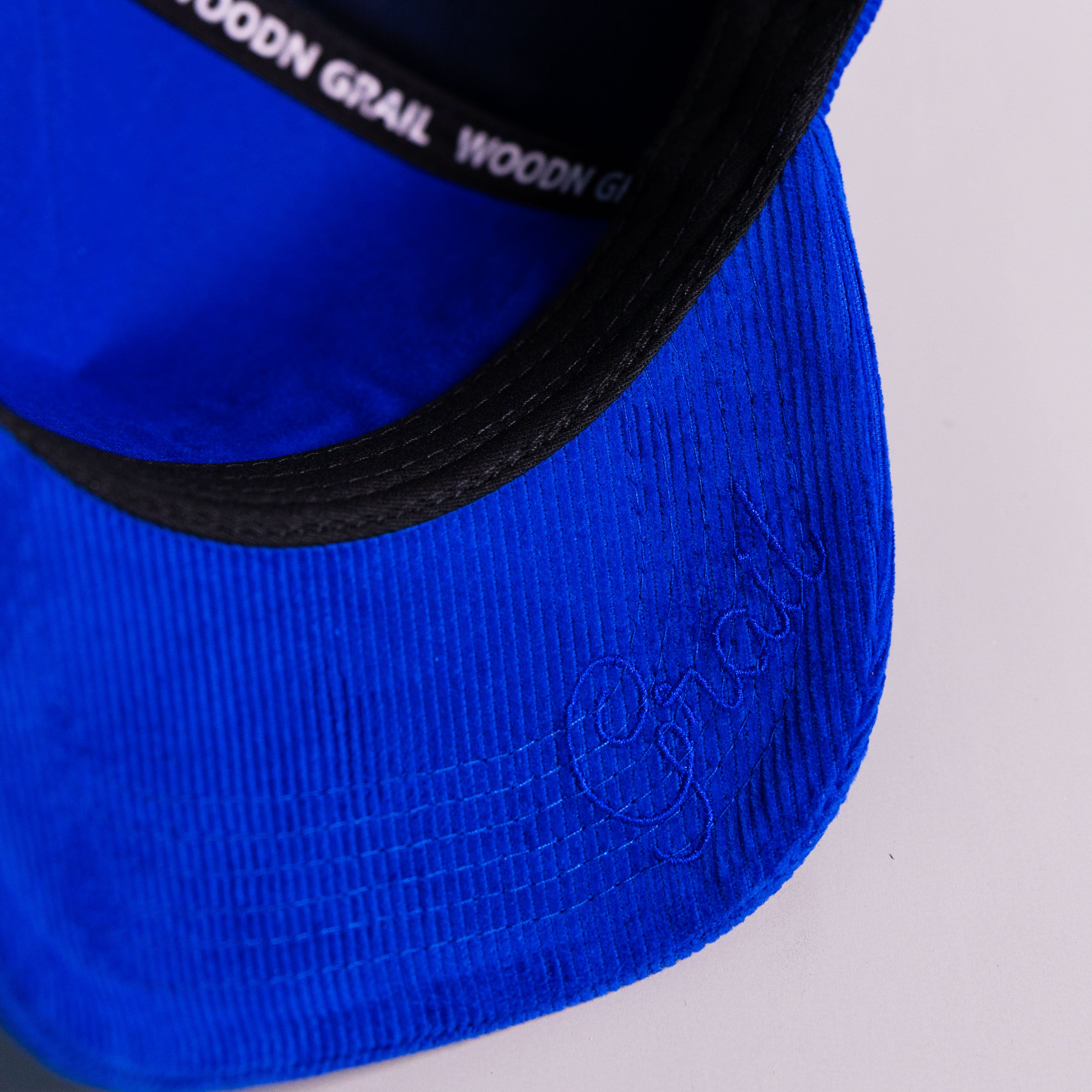 SMU Mustangs Flipped Hat Royal Blue Corduroy Upside Down Logo Snapback - Underbrim Detail