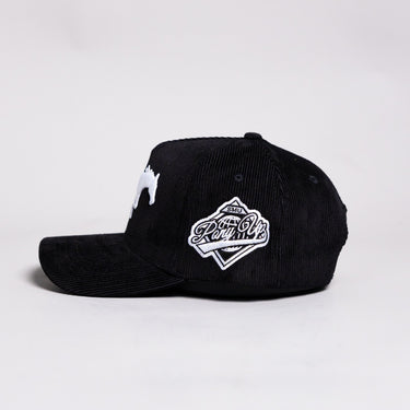 SMU Mustangs Hat Black Corduroy White Mustang Logo Side Patch Snapback - Side Patch