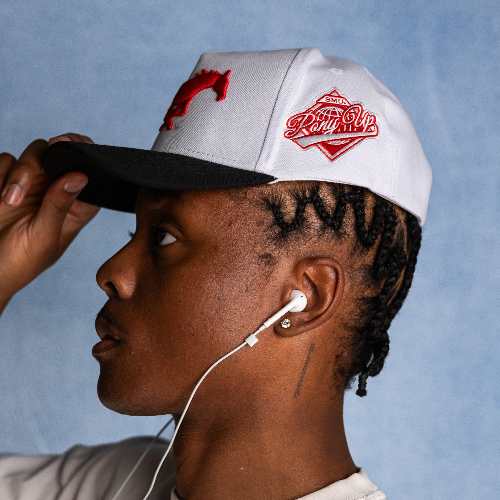 SMU Mustangs Hat Cream & Black Color Splash Snapback - On Model Lifestyle B