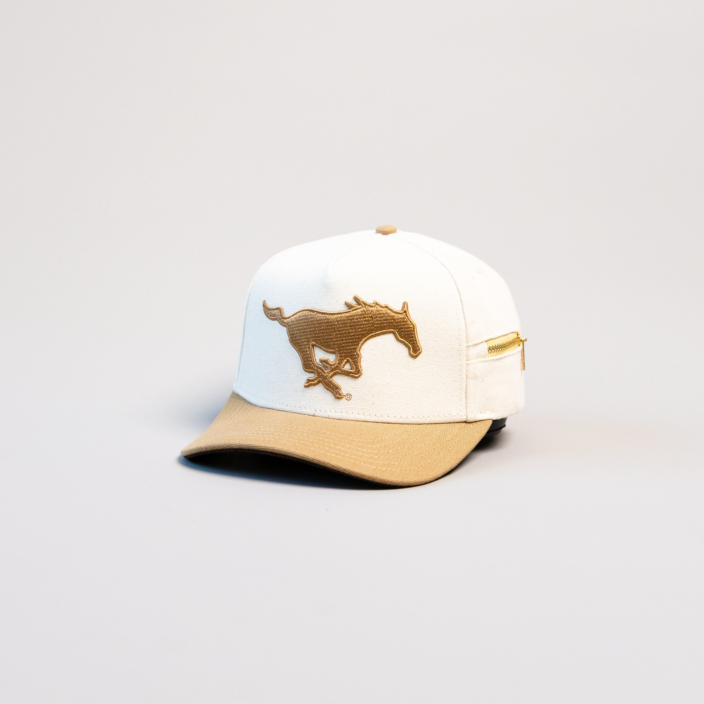 SMU Mustangs Hat Cream & Tan Jobsite Snapback - Angled View