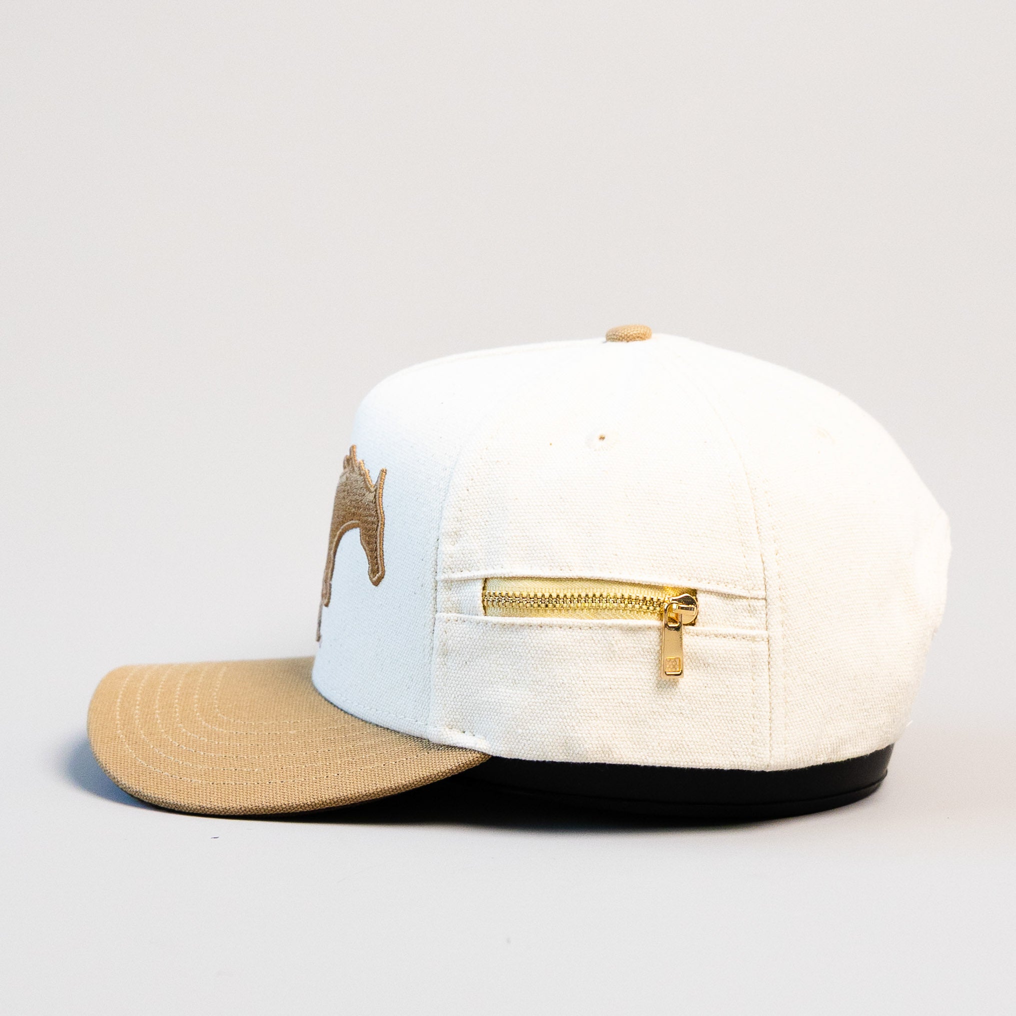 SMU Mustangs Hat Cream & Tan Jobsite Snapback - Side View
