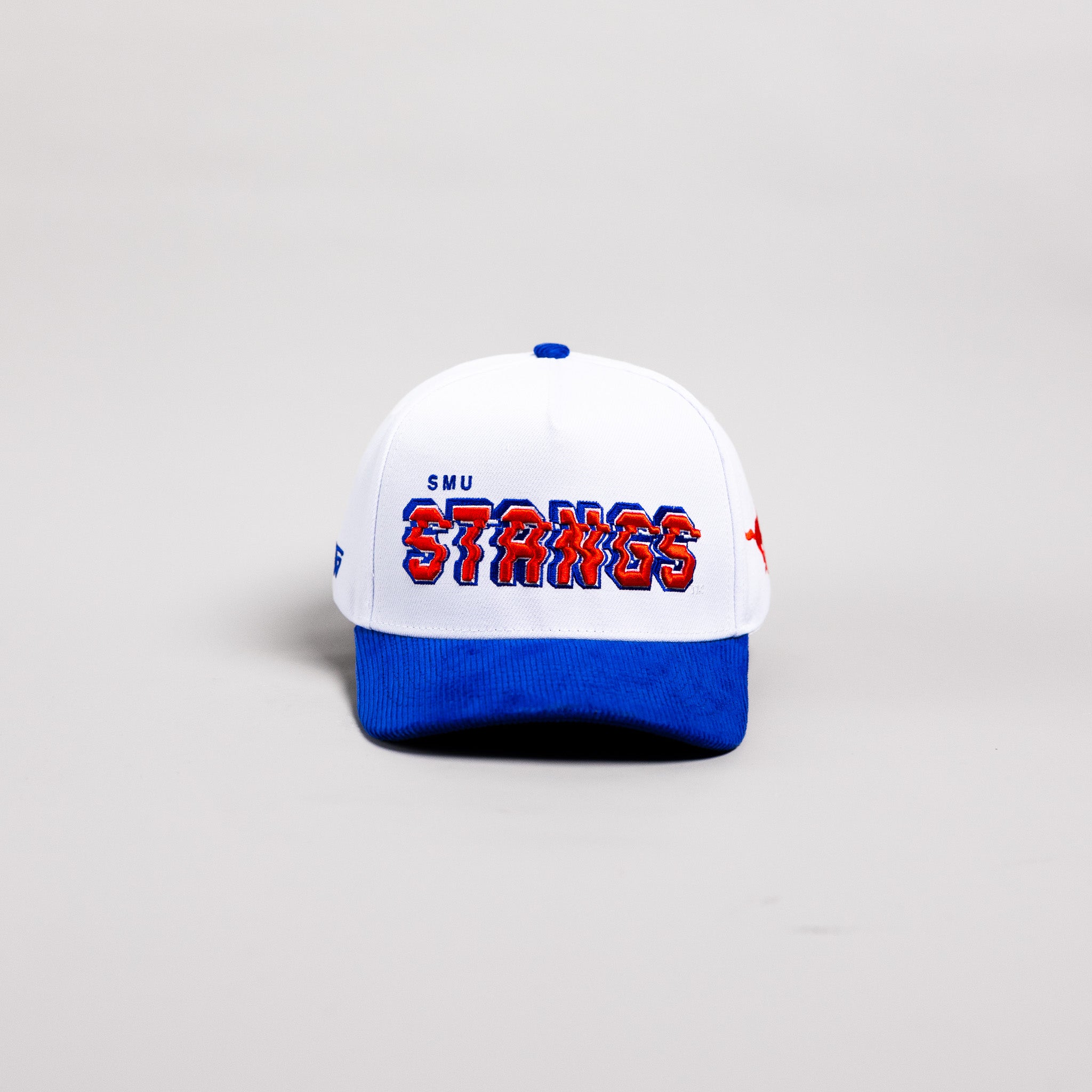 SMU Mustangs Hat White & Royal Blue Corduroy Stadium Pulse Snapback - Front Panel