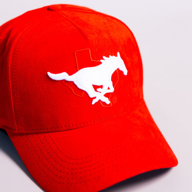 SMU Mustangs Suede Hat Red Mustang Logo Side Patch Snapback College SMU - Front Detail