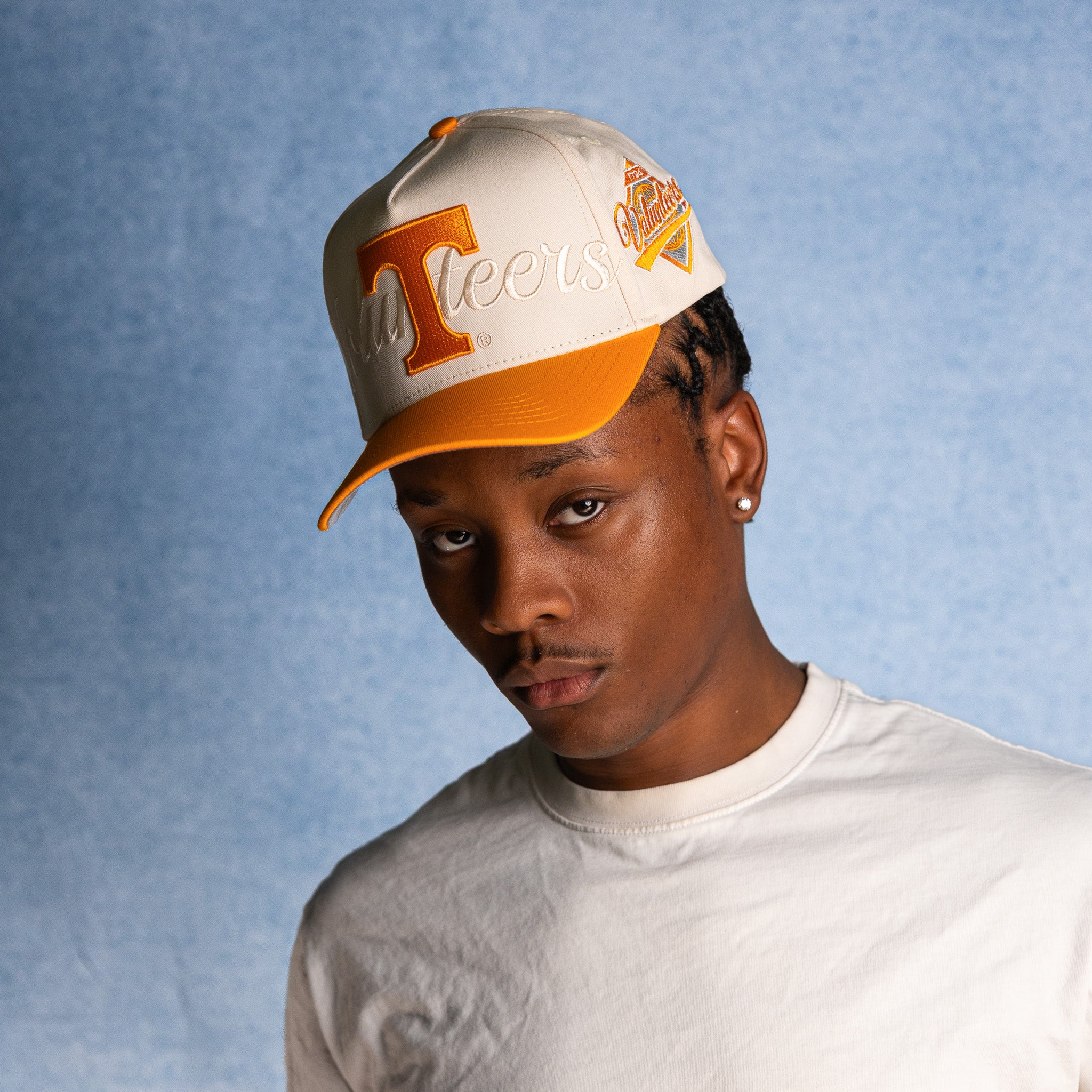 Tennessee Volunteers Hat Cream & Orange Script Snapback - On Model Lifestyle
