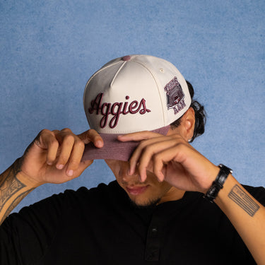 Texas A&M Aggies Hat Cream & Maroon Sun Fade Snapback - On Model Lifestyle