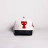 Texas Tech Double T Hat Cream Cotton Black Brim Red Raiders Script Snapback - Front Panel